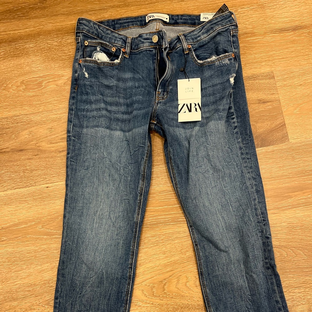 Zara Women Dark Blue Slim Distressed Jeans